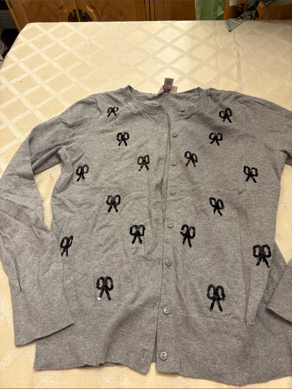 Loft Women's Gray Bow-Embellished Cardigan Sweater